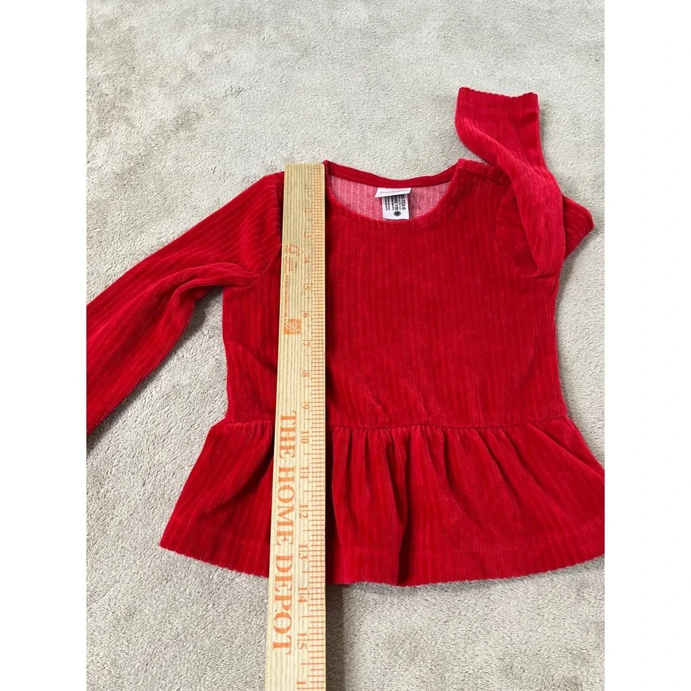 Hanna Andersson Velour Ribbed Ruffle Peplum Long Sleeve Girls 2T Red Top EUC